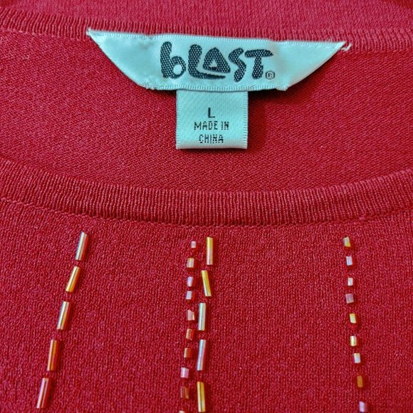 Womens Blast Size Large Red Long Sleeve Knit Top V - Picture 6 of 7